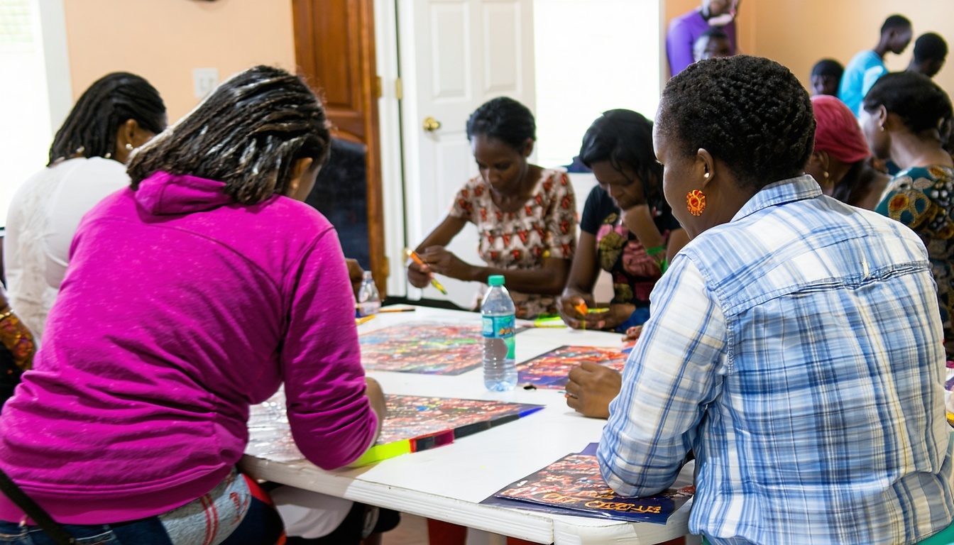Community members participating in a skill-building workshop at Wonderland
