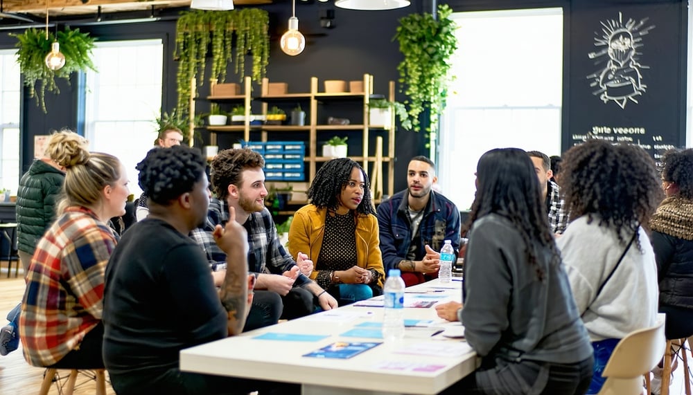 Community members participating in a group workshop at Wonderland